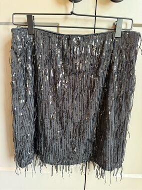 A New Day Black Sequin Fringe Mini Skirt NWT Size Medium